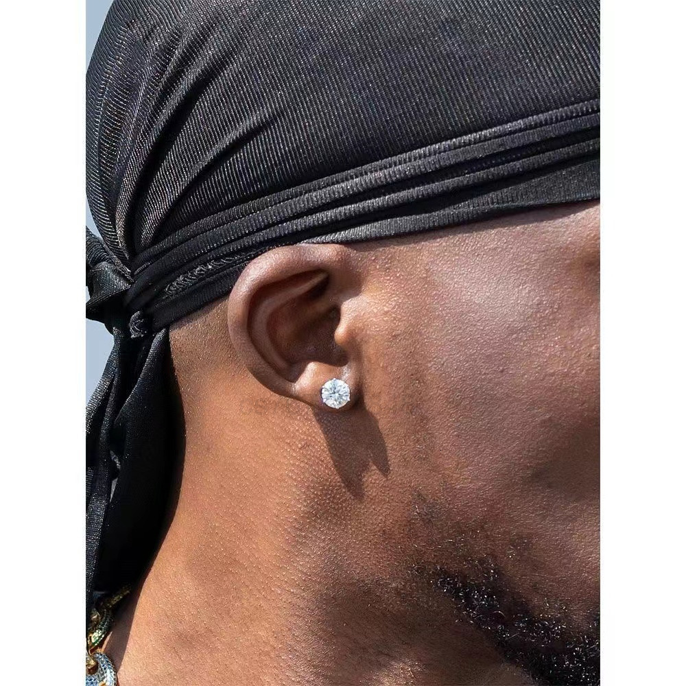 Charm classic earring desinger jewelry for men S925 silver six claw inlaid with diamond hip-hop trend moissanite stone earrings