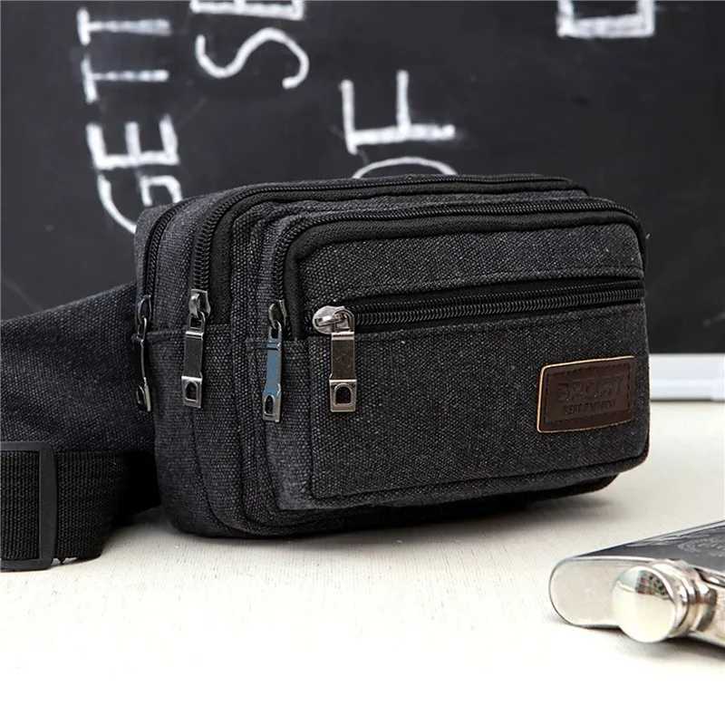 Canvas waist bag outdoor sports multifunctional mens waist bag high-quality durable high-capacity portable phone bag Z250407