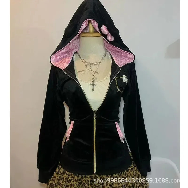 Retro Velvet Zipper Warm Coat BM Style Fully Matched Slim Fit Hoodie Womens Fashion Patchwork n 250407