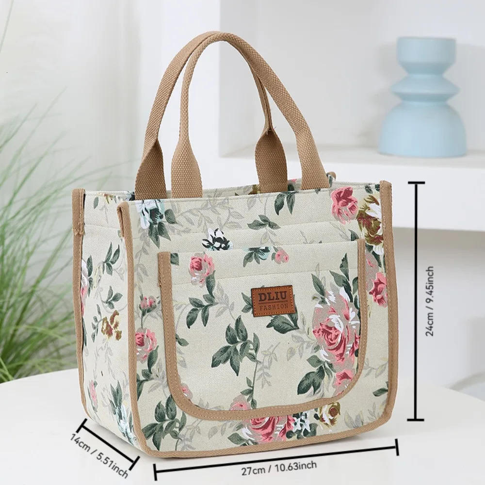 Fashionable handbag floral printing lunch bag large capacity thickened insulated portable ice 250401