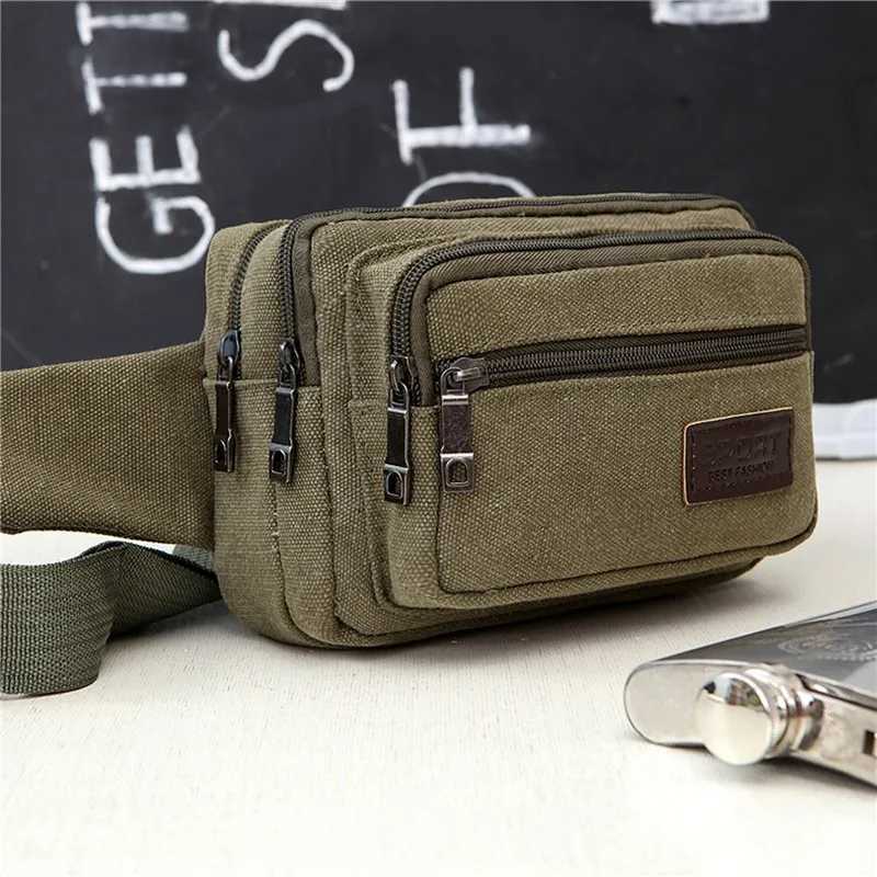 Canvas waist bag outdoor sports multifunctional mens waist bag high-quality durable high-capacity portable phone bag Z250407
