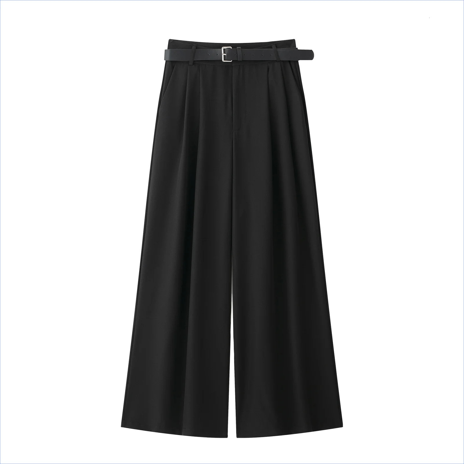 Womens spring and summer straight pants casual pleated solid loose strap womens elegant street Trouser clothing 250407