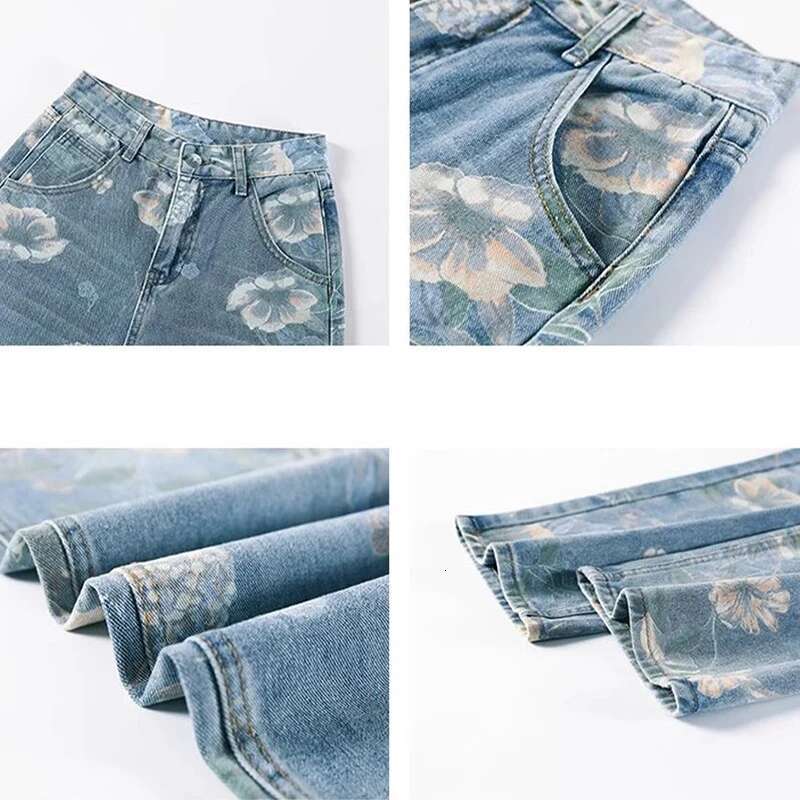 Print wers Design Wide Leg Jeans High Waist Korea Fahion Trousers Casual Baggy Straight Vaqueros Streetwear Women Denim Pants