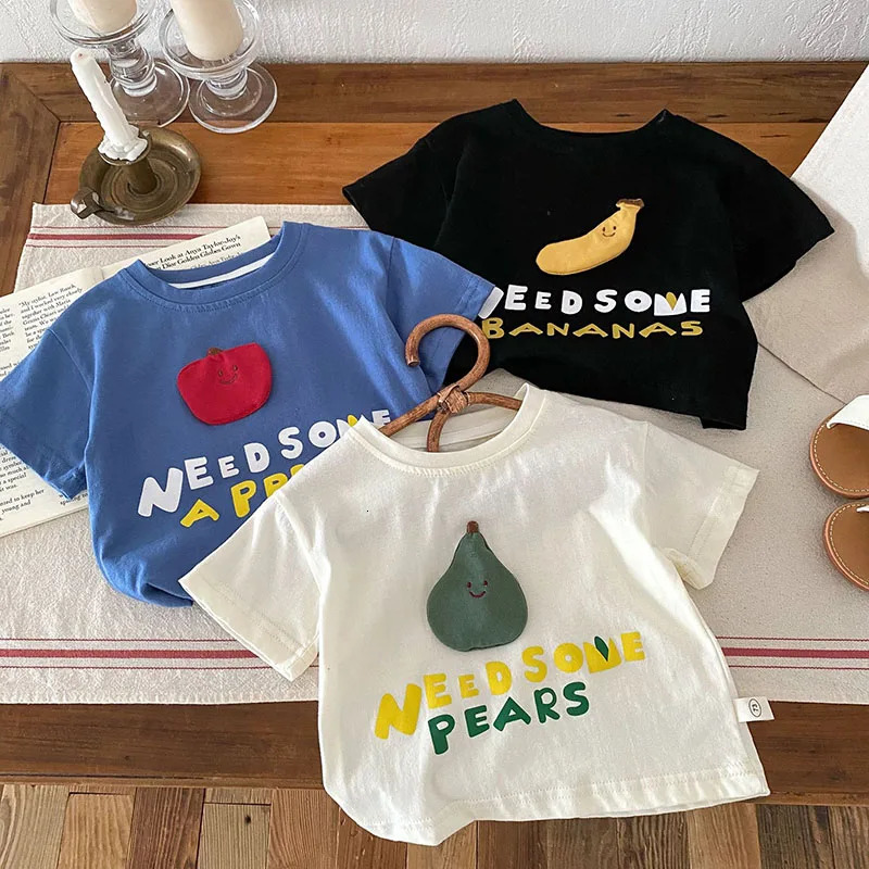 Summer Kids Clothes Set Children Cute Fruit T-shirt Checkered Shorts Boys Letter Outwear 2PCS 250407