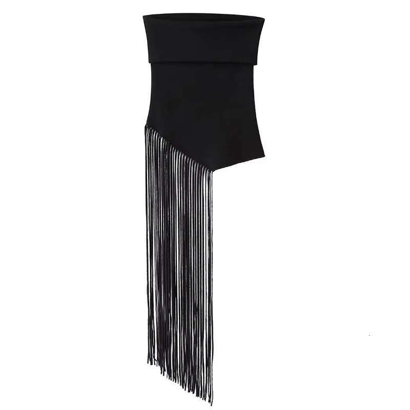 Laxsesu Tassel Pullovers For Women Sweater Stretch Knitted Sexy Top Summer 2024 New Strapless Fashion Black Jumpers Female