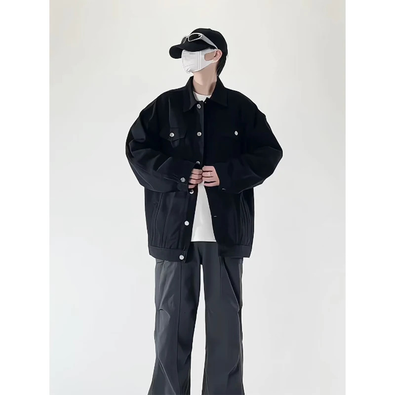 Spring black denim jacket mens casual pocket streetwear hiphop loose bomber Plus size 4XL 250407