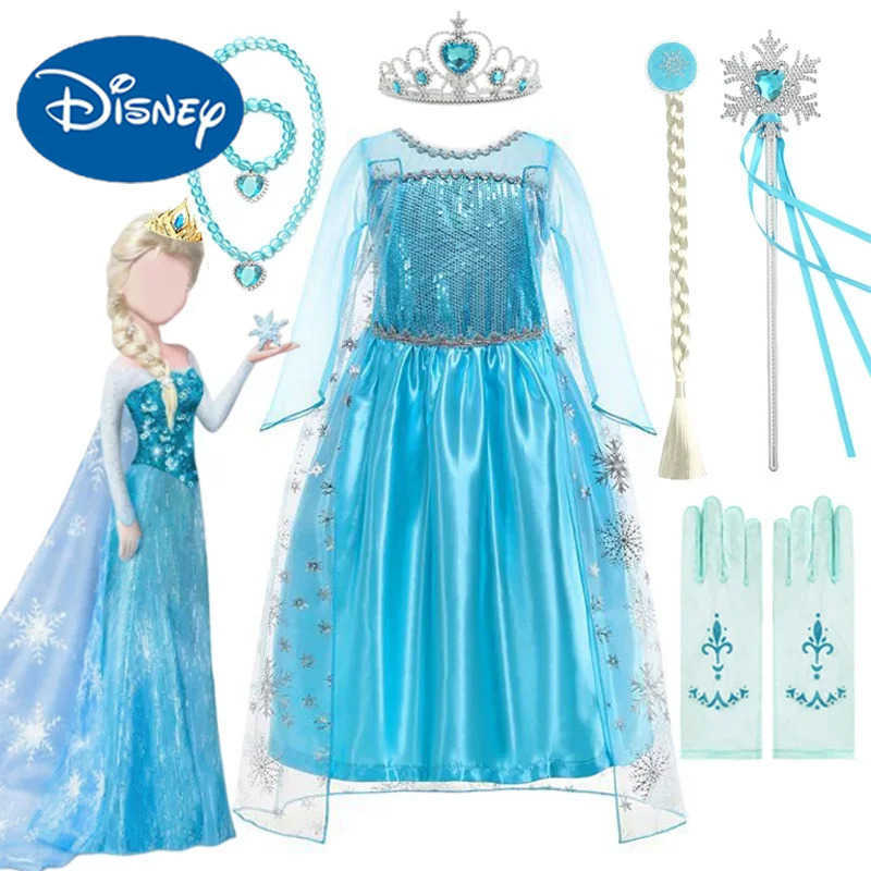 Disney Girl Elsa Princess Dress Long Sleeve Childrens Birthday Role Play Frozen Snow Queen Costume Fancy 2024 Carnival Party Dress Up X250408