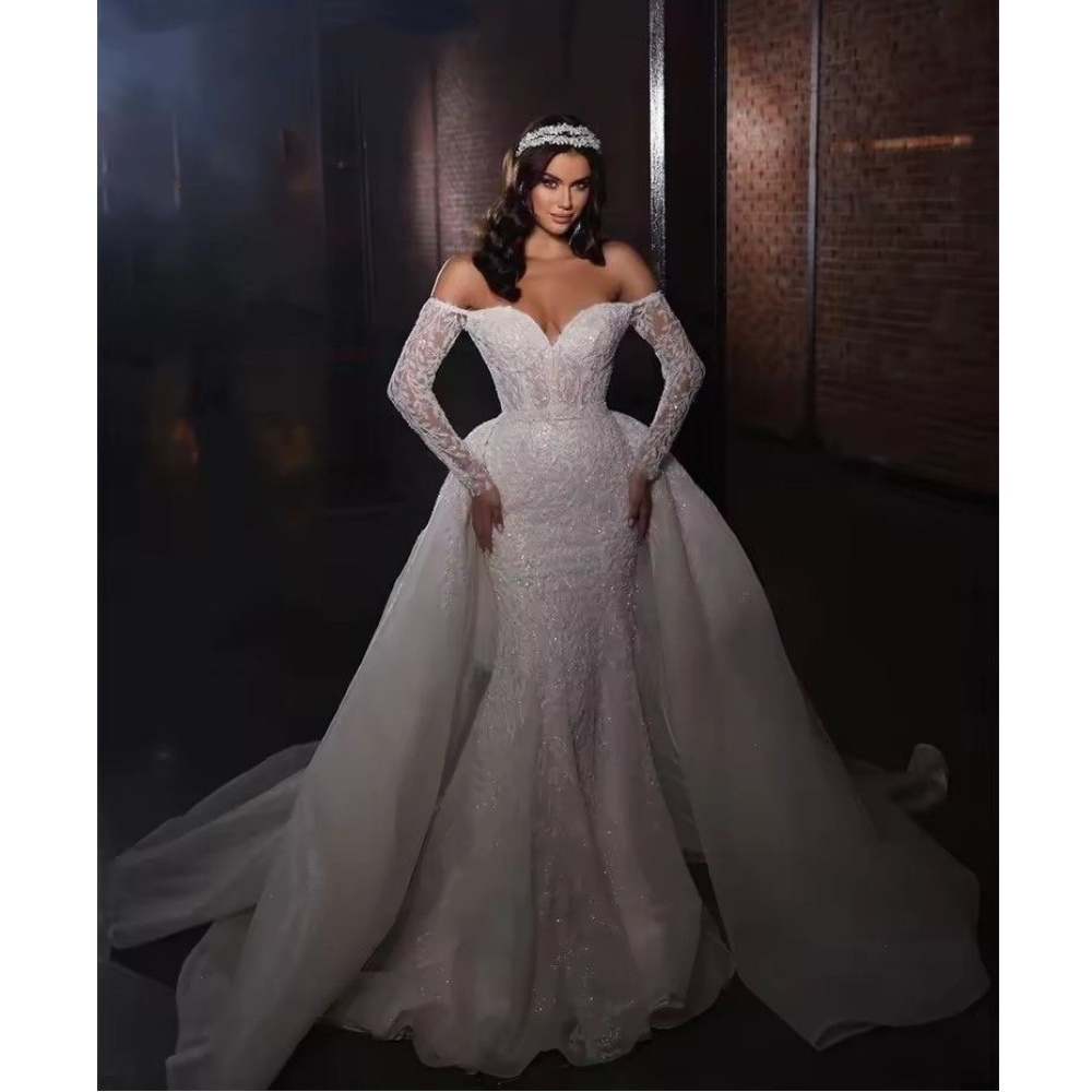 Princess Off The Shoulder Long Sleeves Wedding Dresses Ruched Pleats Bridal Gowns Floor Length Bride Dress Robe De Novia 2026 Plus Size