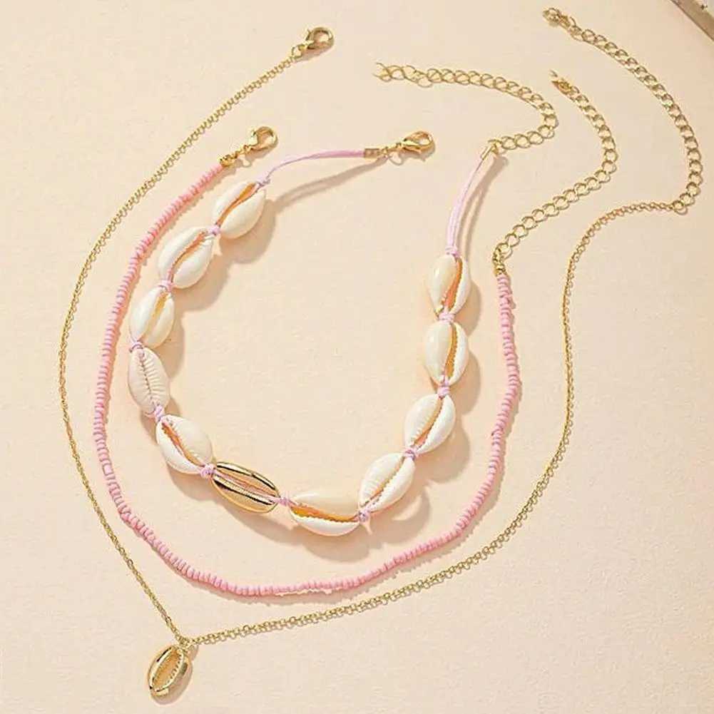 Bohemian Style Pearl Shell Necklace For Women Multi Layered Collar Chain Beach Seashell Choker Necklaces Fashion Trend AccessoryC250407