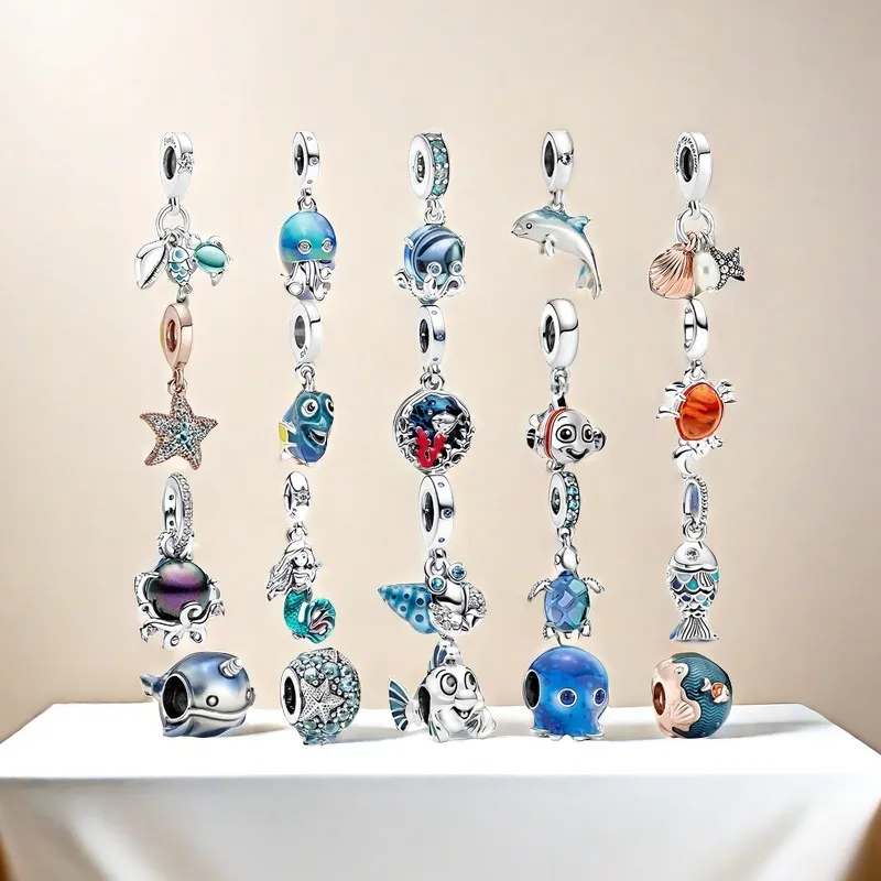 2025 New Designer Jewelry Clown Fish, Octopus, Starfish Three Piece Set S Silver Charm Is Suitable for Bracelet DIY Fashion Jewelry