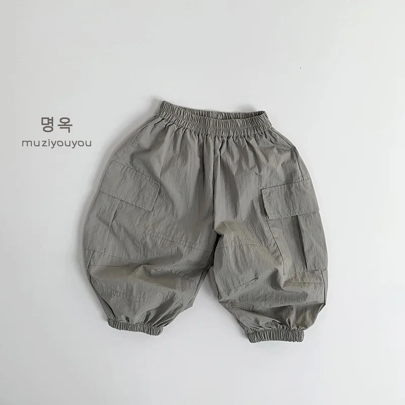 Summer Childrens Casual Pants Retro Girls Cargo Pants Solid Boys Trouser Thin Cotton Childrens Mosquito Net Baby Clothing 250408