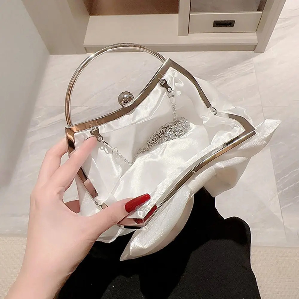 Golden silk bow evening bag for womens elegant and fashionable banquet clutch chain shoulder bag wallet for womens party handbag 250402