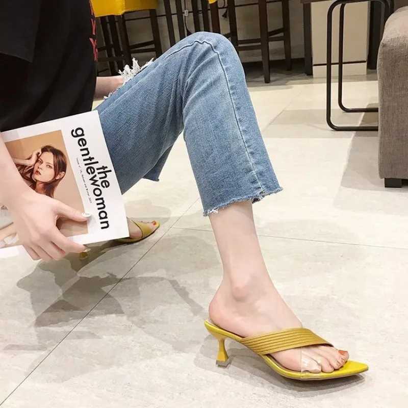 Summer womens yellow green beige pump womens sandals sexy mule high heels slider new 2024XJ250407