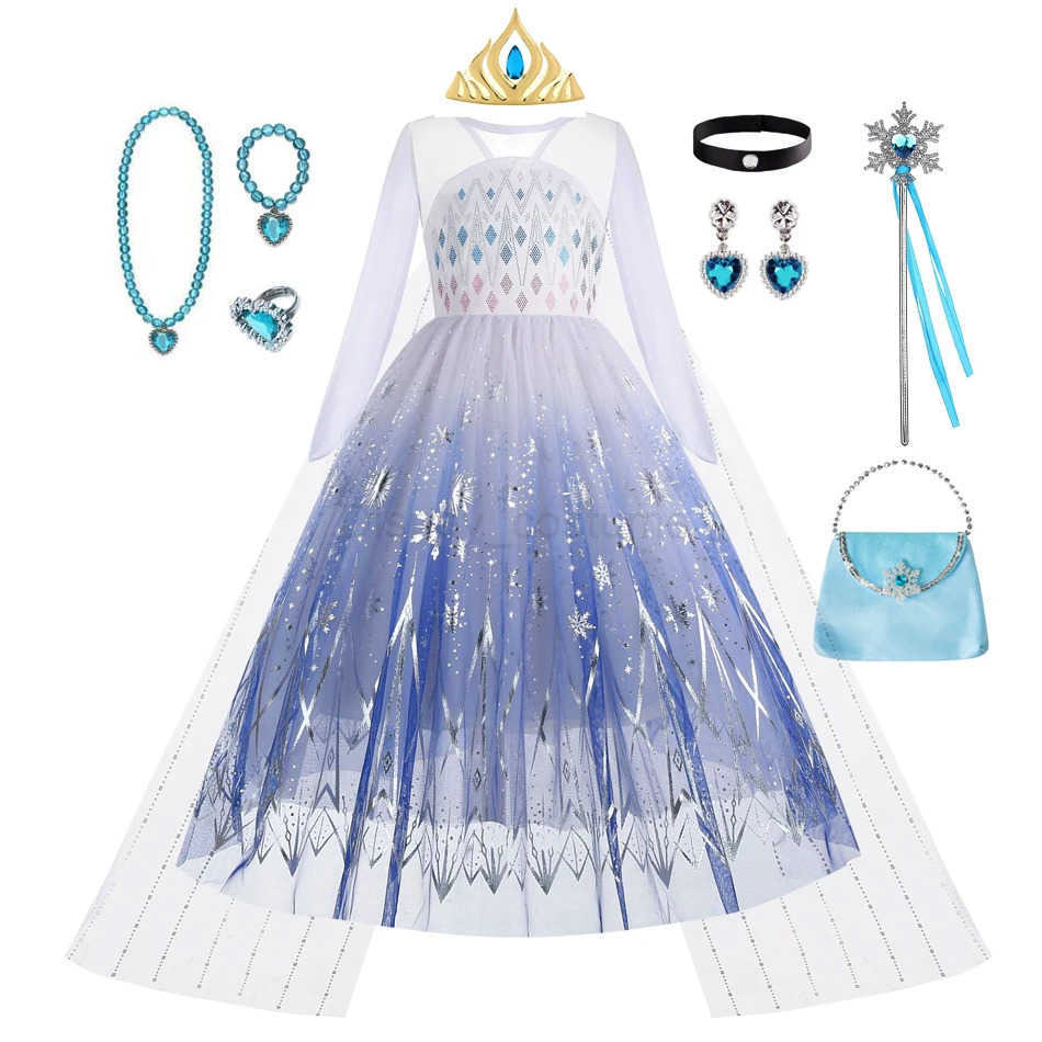 Disney Girl Elsa costume childrens Halloween role-playing white princess dress childrens birthday party costume decoration X250408