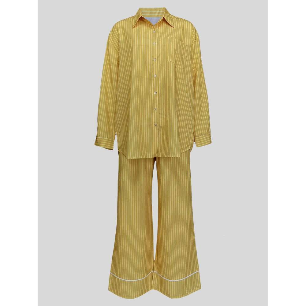 Cm.Yaya Fashion Striped Women's Set Long Sleeve Blouse Shirt Top And Wide Leg Pants 2025 Chic Two 2 Piece Sets Outfits Tracksuit