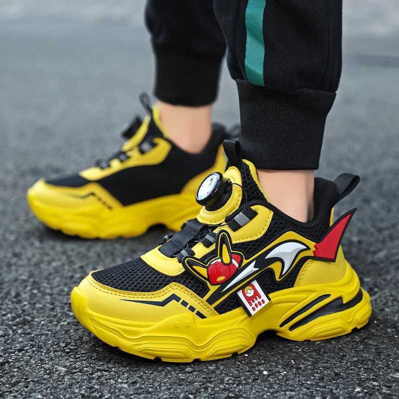 Classic yellow childrens sports shoes summer mesh lightweight childrens casual sports shoes fashionable design knob girls sports shoes W250407