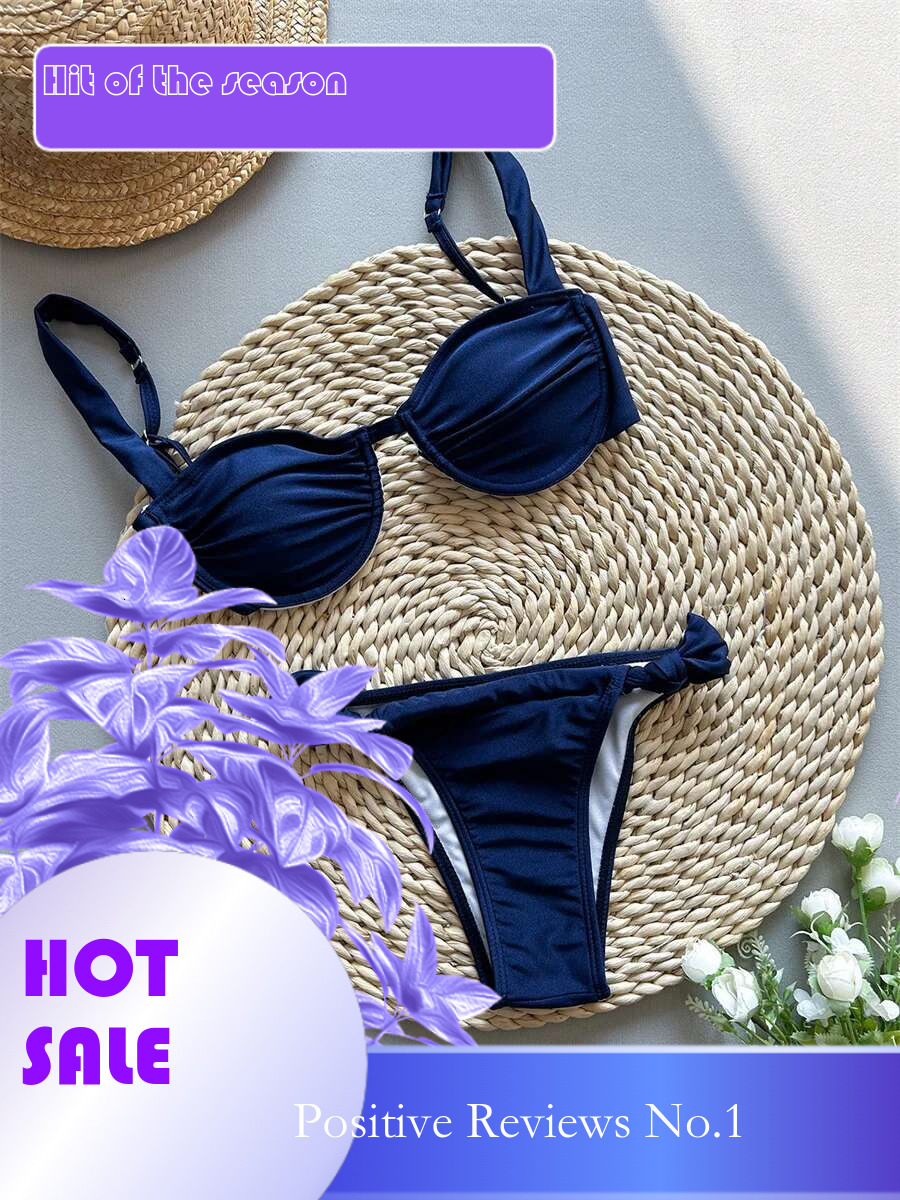Dongdumaoyi Sexy Underwire Bikini Mujer Women Navy Pleate Push Up Micro Swimsuit Brazilian Beach Bathing Suit Thong Swimwear Biquini