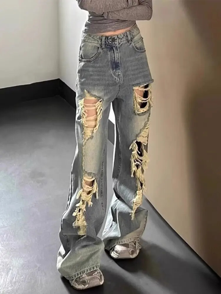 High Waist Wide Leg Straight Cut Denim Jeans for Women Loose Weight Loss Retro American SpringSummer Laundry 250407