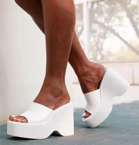 2024 Summer Womens New Thick Bottom White High Heels Womens Slope High Heels Square Toe Sandals Size 35-43XJ250407