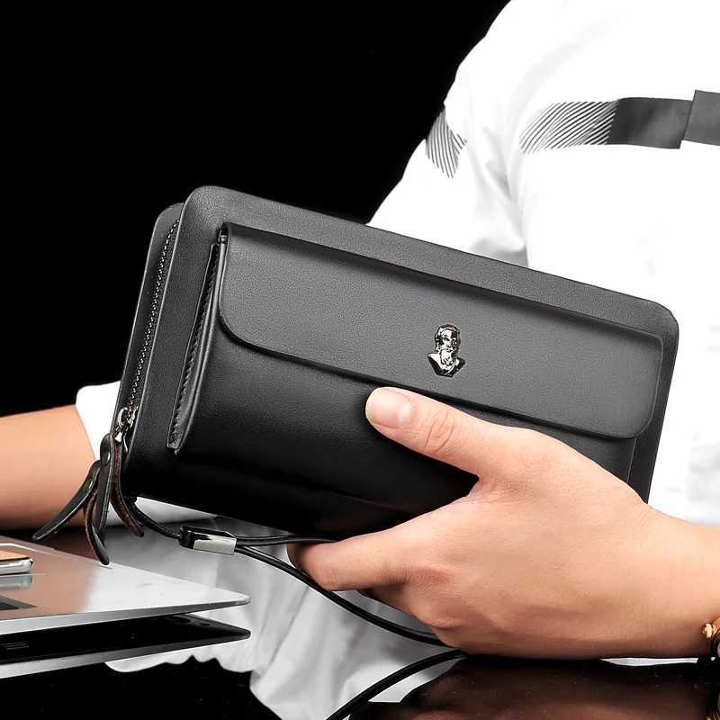 Double Zipper Men Clutch Bag Fashion Leather Long Purse mens Organizer Wallet cartera hombre Male Casual Handy Bag 2025 H2511071
