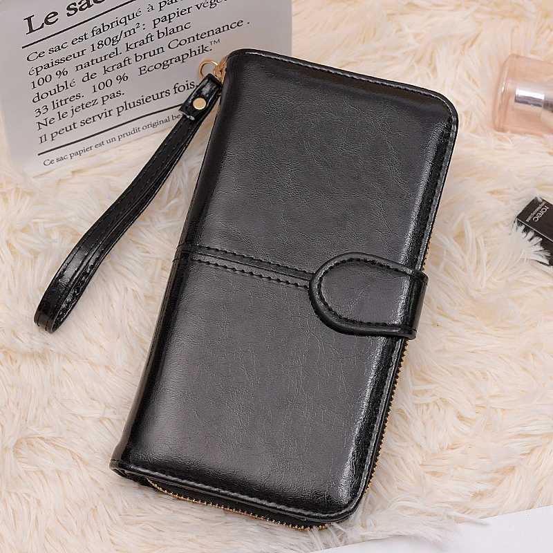 Womens Vintage Oil Wax PU Leather Clutch Wallet Female Large Capacity Phone Purse Ladies Wristband Simple Card Holder Pouch Bag H25110711