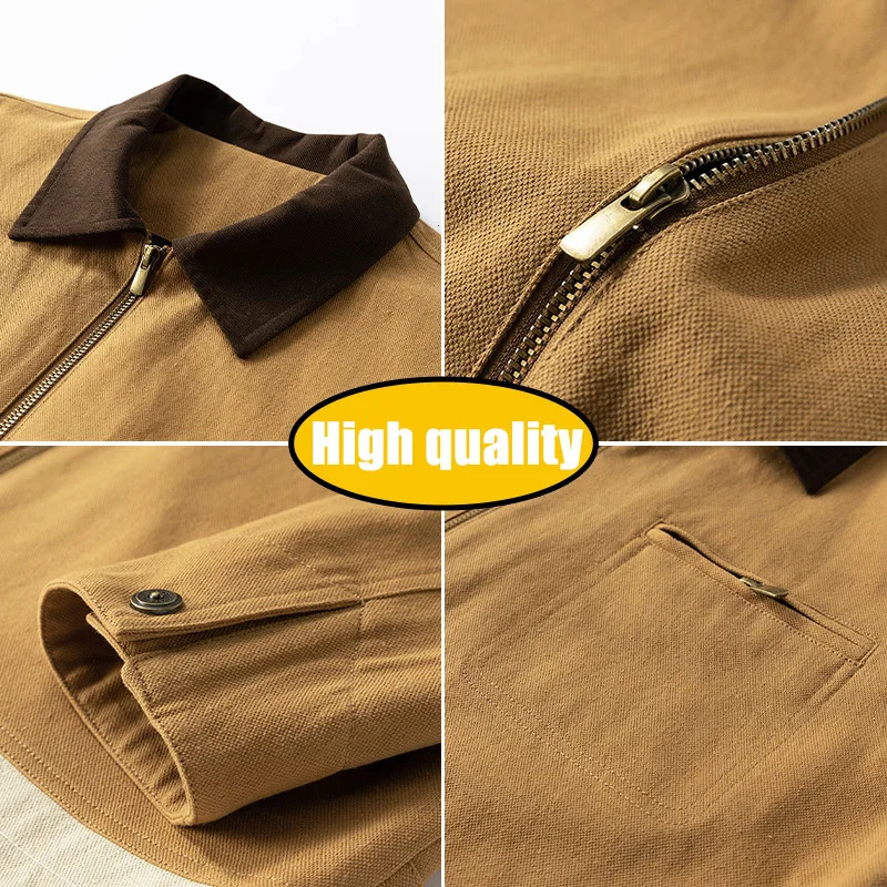 Fashionable mens jacket autumn casual retro style denim zipper pocket windproof camping baseball 250407