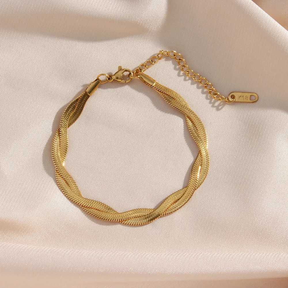 Gold plated waterproof woven new style chain necklace bracelet set wholesale stainless steel jewelry Y250408