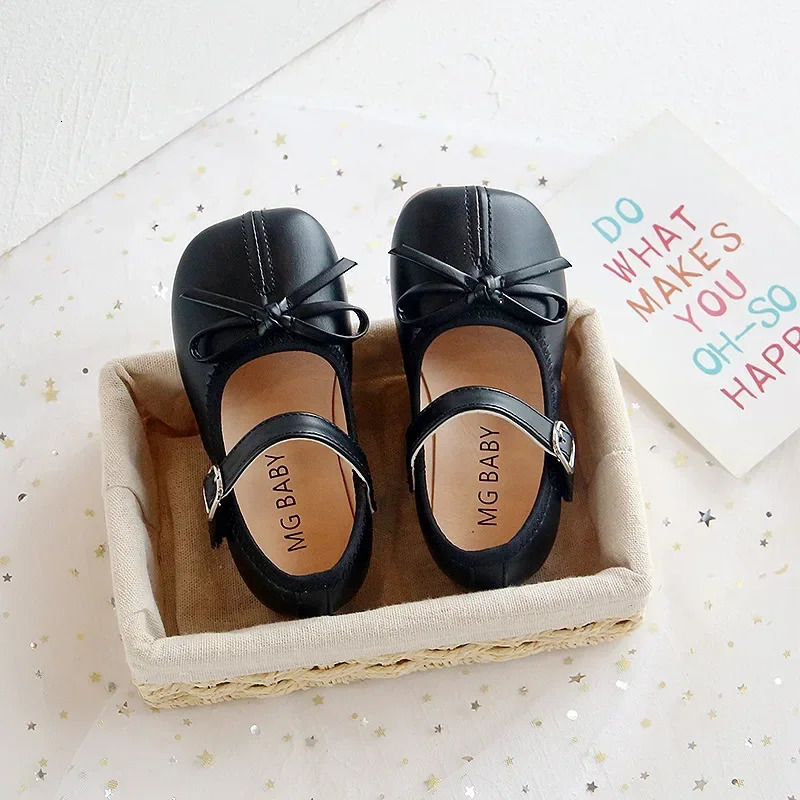 Fashion Mary Janes Shoes For Baby Butterfly Girls Flats Soft Singe Shoes For Kids Girls PU Leather Shoes 250407