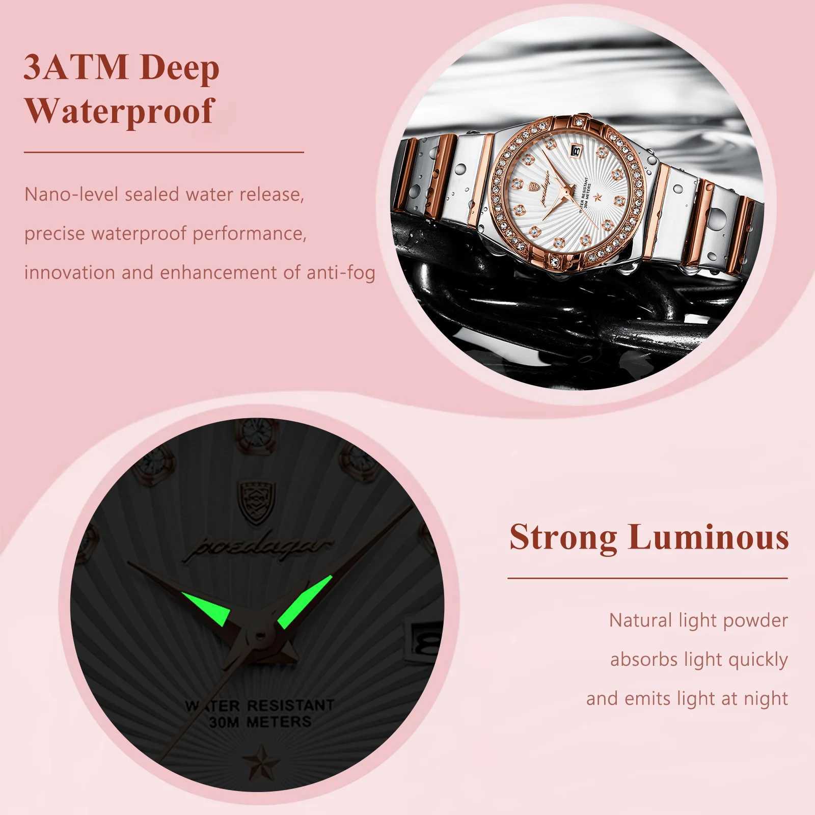 Poedagar Luxury Womens Watch Waterproof Luminous Date Stainless Steel Womens Quartz Watch Elegant and Simple Womens WatchT250408