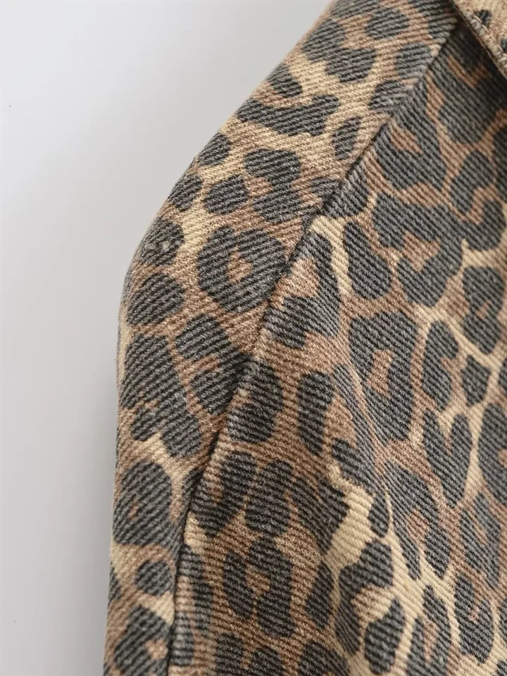 Kar Otza Autumn Womens Collar Loose Open Animal Printed Denim Jacket 250407
