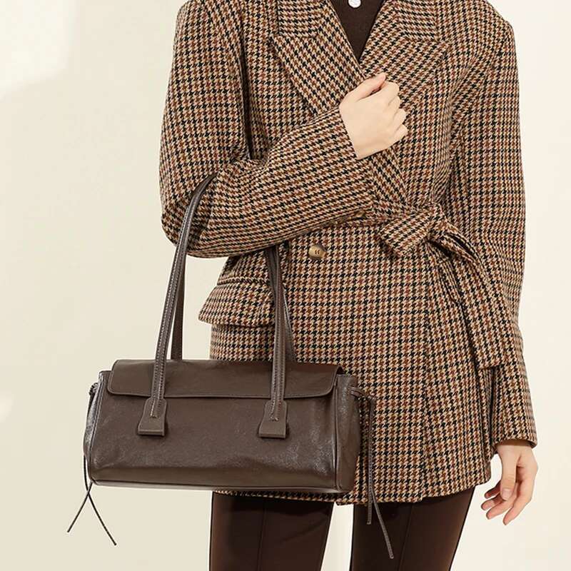 Vintage Cowhide Women Bag New Genuine Leather Designer Handbag Fashion Baguette Tote Women's Shoulder Bags 2959
