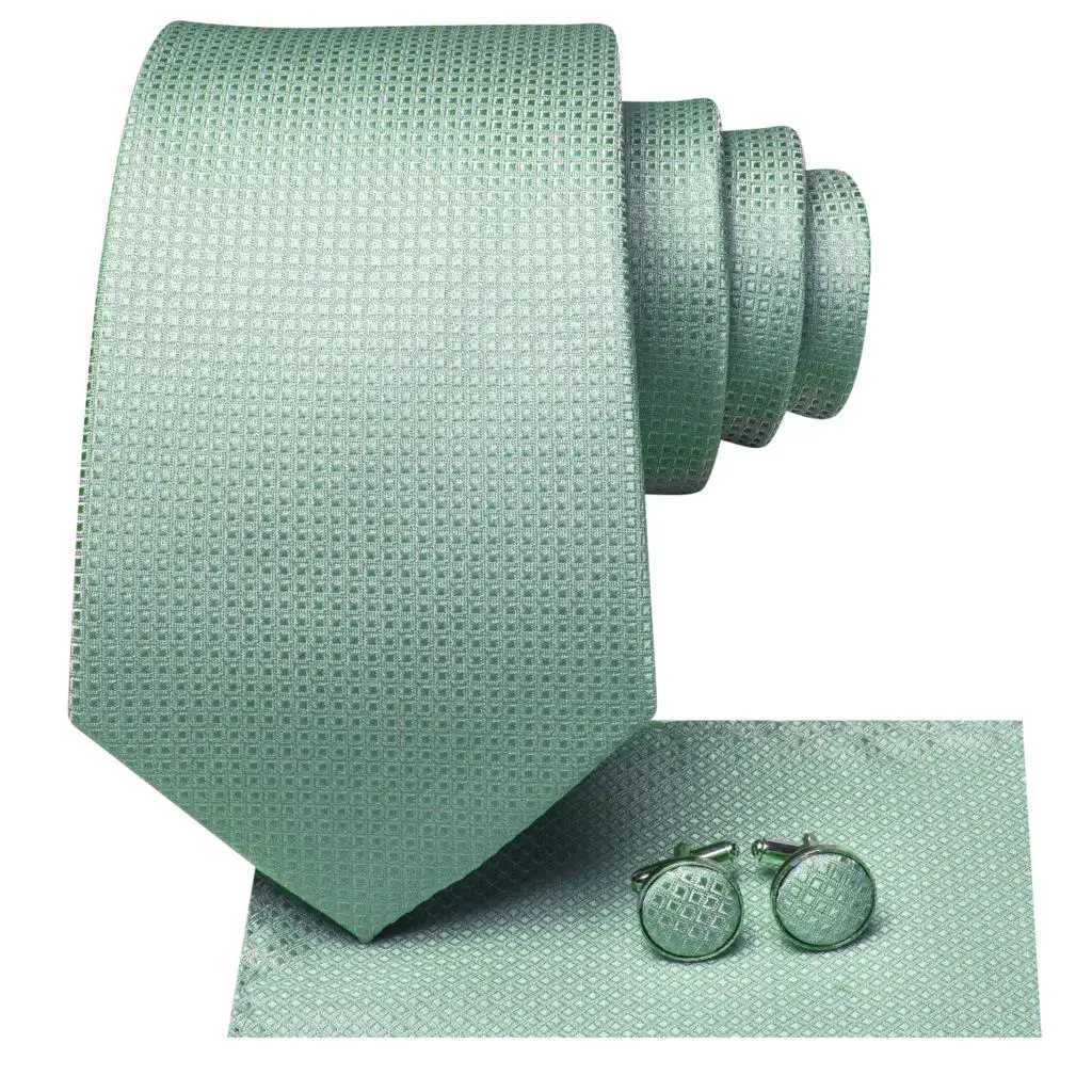 Gift Tie for Men 2023 New Sage Green Plaid Fashion Brand Wedding Party Necktie Handky Cufflinks Wholes Hi-Tie Designer X250407
