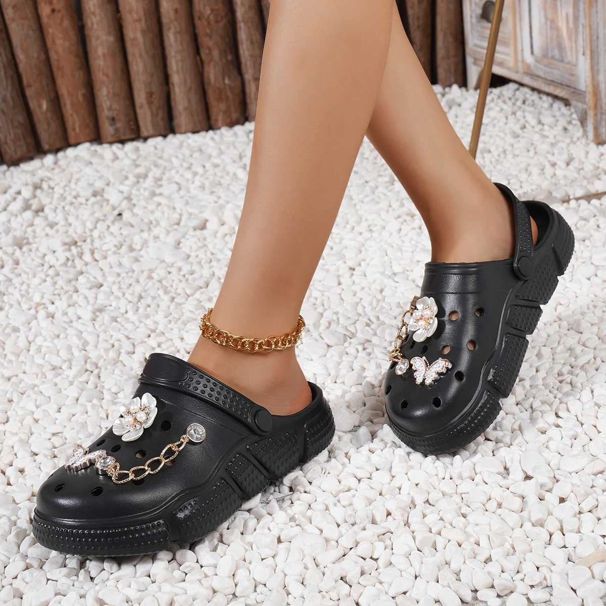 Womens floral and Rhine decorations soft bottomed platform leisure garden slide summer N-Slip beachXJ250407