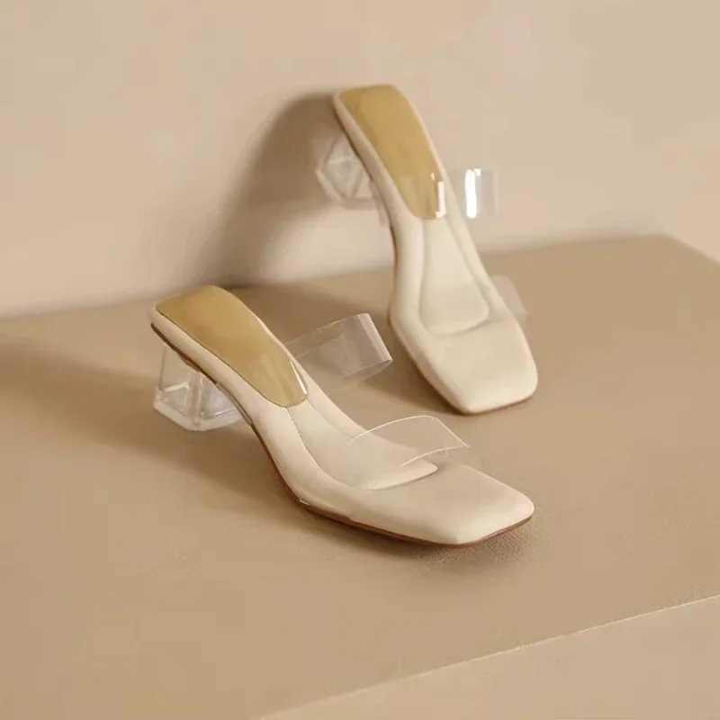 2024 Summer Soft Platform Sandals Womens Fi Transparent PVC High Heel Sandals Flawless New Transparent Square High Heel Shoe SliderXJ250407