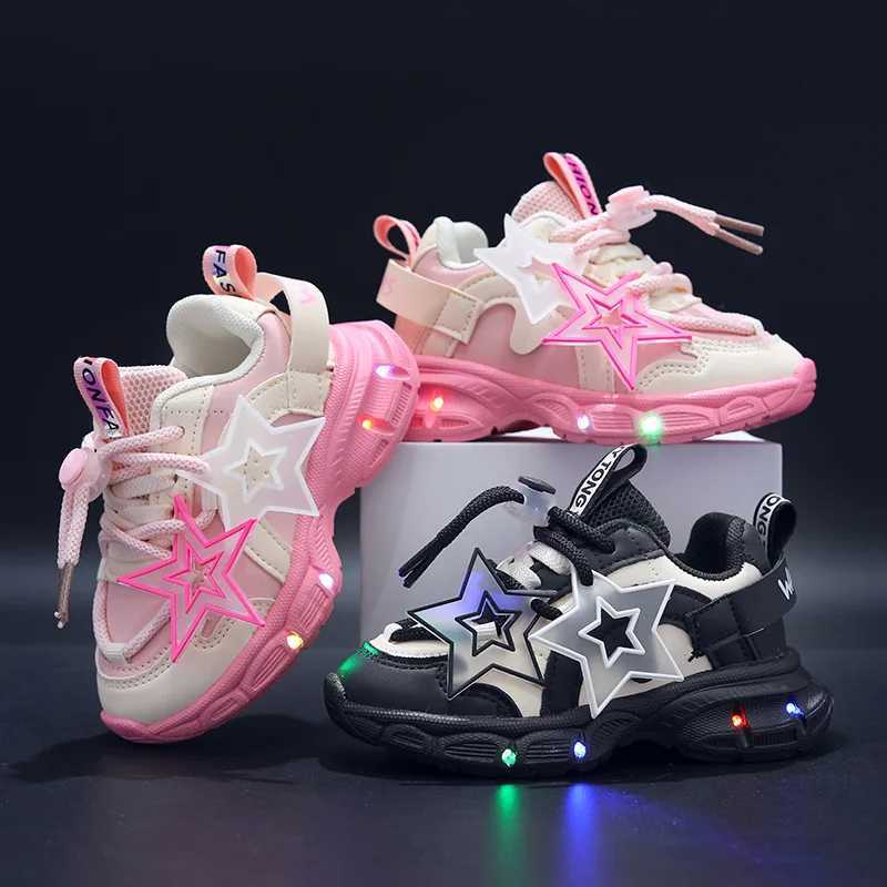 Childrens luminous sports mesh shoes childrens LED dad shoes girls luminous light breathable sports shoes boys luminous light sports shoes W250407
