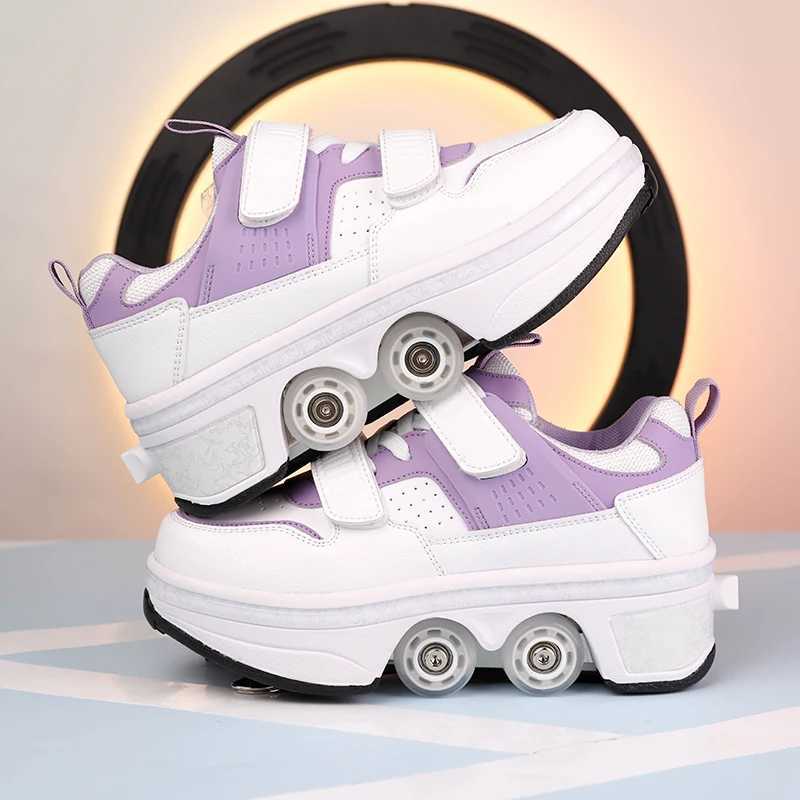 Childrens roller sports shoes with 4-wheel skateboard adult running and parkour shapeshifting shoes W250407
