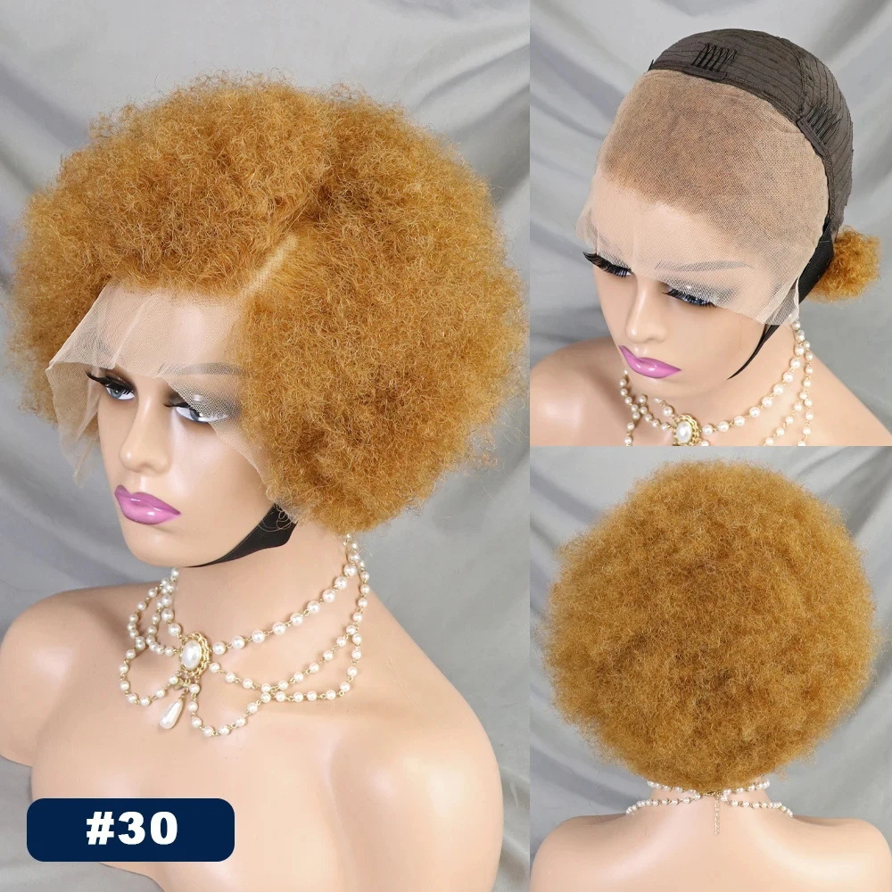 Kinky Curly Short Lace Front Wig Afro Bob Human Hair Natural