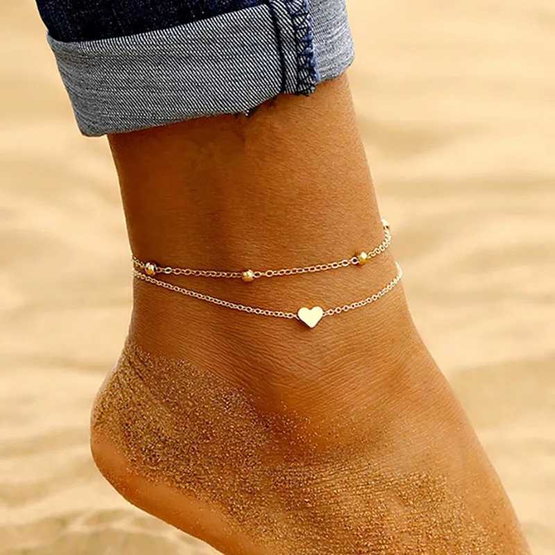 Simple Heart Female Anklets Barefoot Crochet Sandals Foot Jewelry Leg New Anklets On Foot Ankle Bracelets For Women Leg Chain Z250408