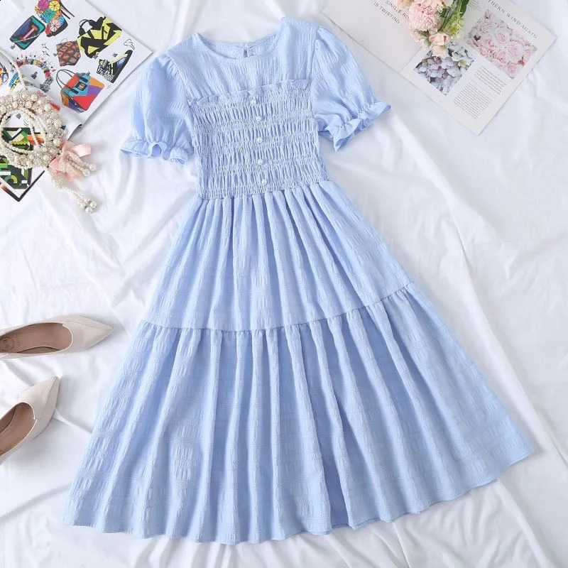 MERI AMMI 12-19 Year Teenage Girl Clothing Sweet Petal Sleeve Dress Youth High School College Student 250408