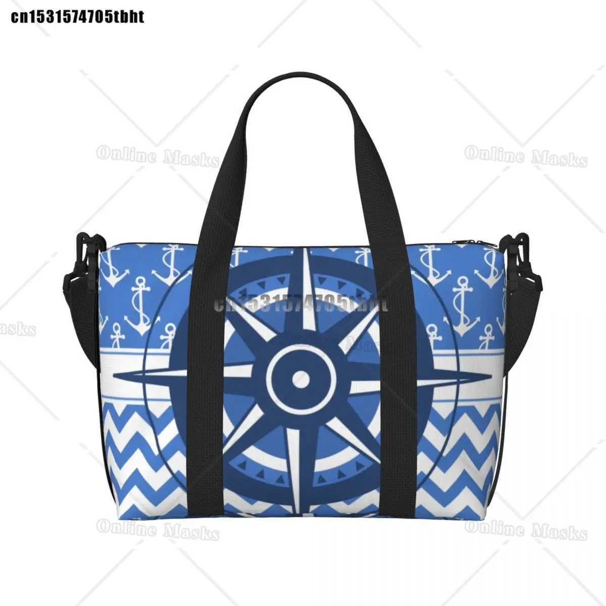 Captains Compass Tote Bag Women Big Capacity Nautical Anchor Sailing Sailor Gym Beach Travel BagsC250407