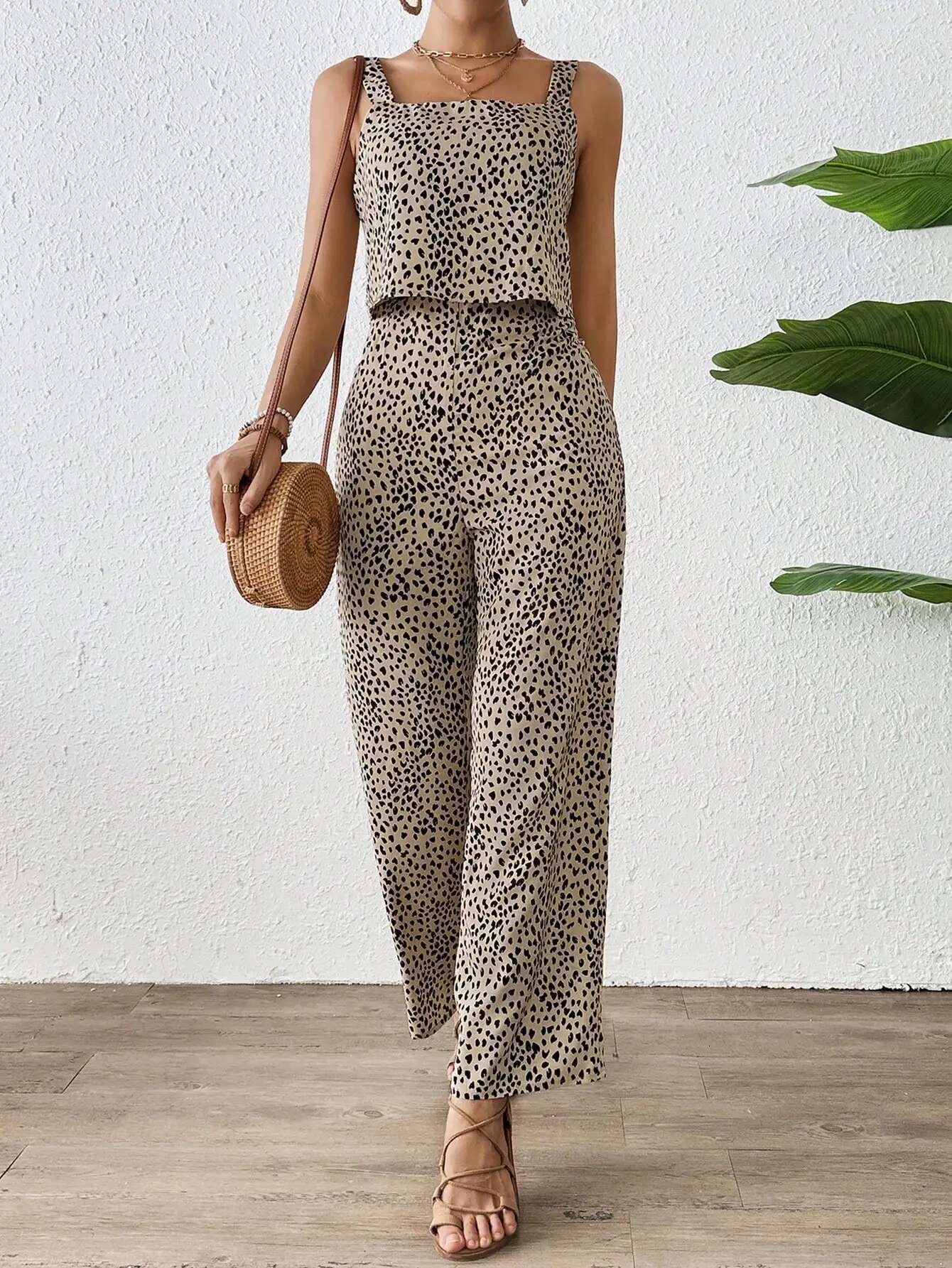 Elegant Casual Women's H Edition Double Strap Printed Romper