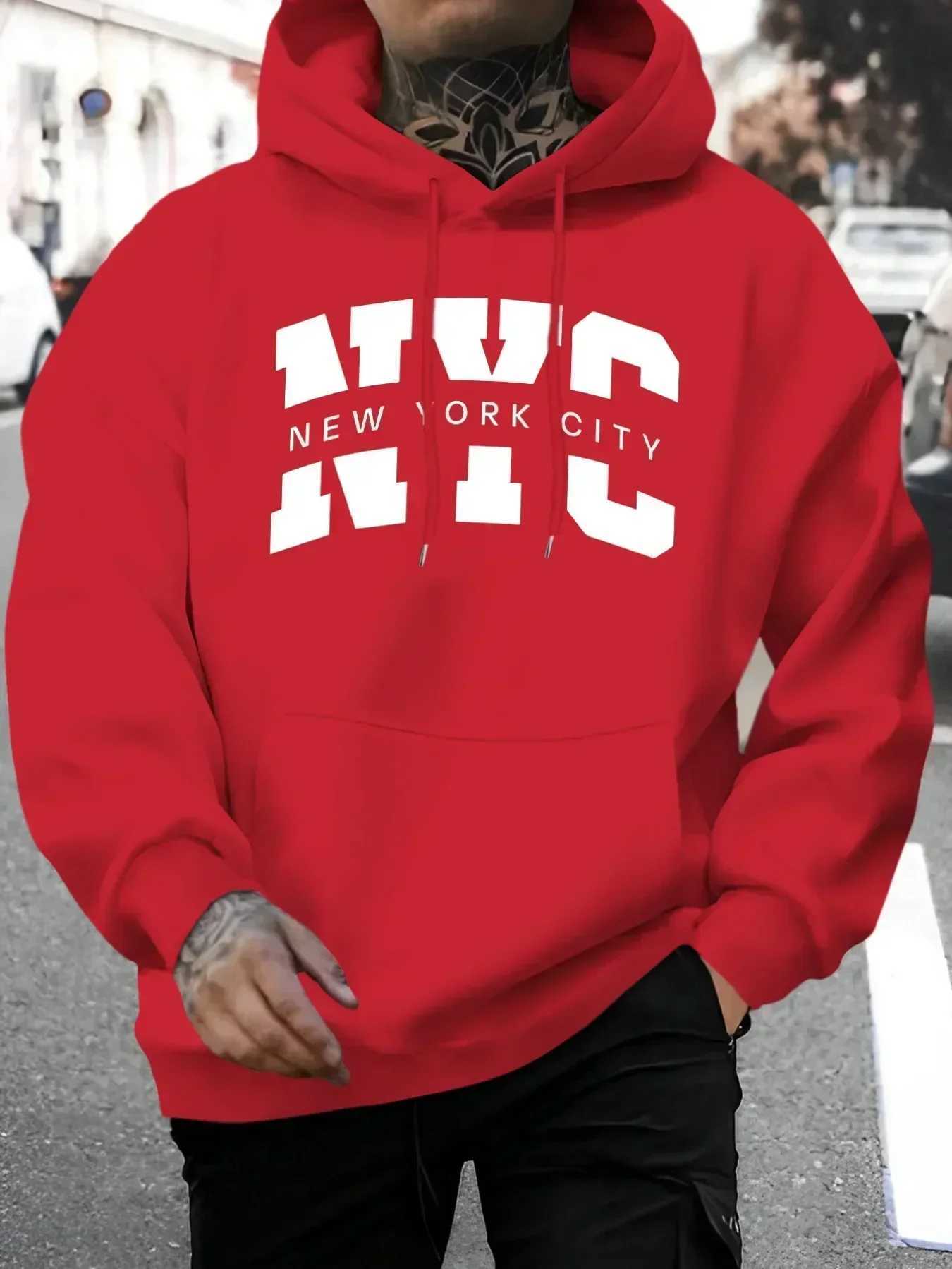Mens New York letter printed hoodie with casual drawstring and pockets comfortable and practical long sleeved hoodie for autumn and winter W250408