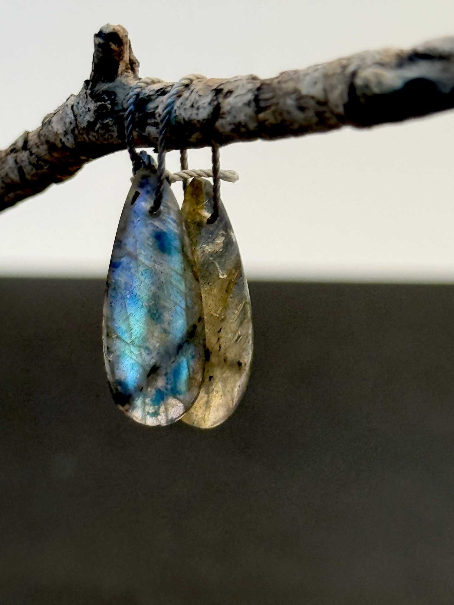 Natural Stone Labradorite Water Drop Earrings - DIY Handmade Jewelry 25104mm 3gC250407