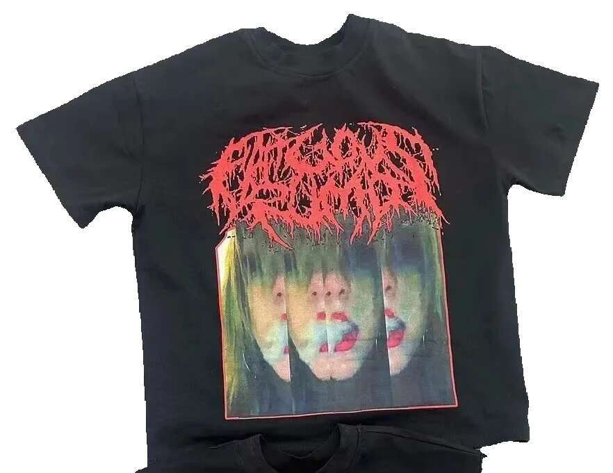 Haruku Retro Drolandmill Face Printed Gothic Style Pattern Children's Street Clothing Y2K Top Men's T-shirt