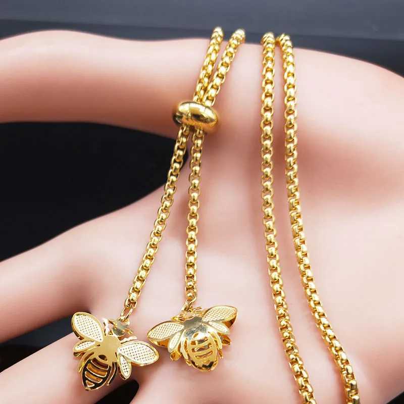 Fashion Bee Stainless Steel Long Necklace for Women Gold Color Statement Necklace Jewelry colgantes mujer moda N1525S03C250407