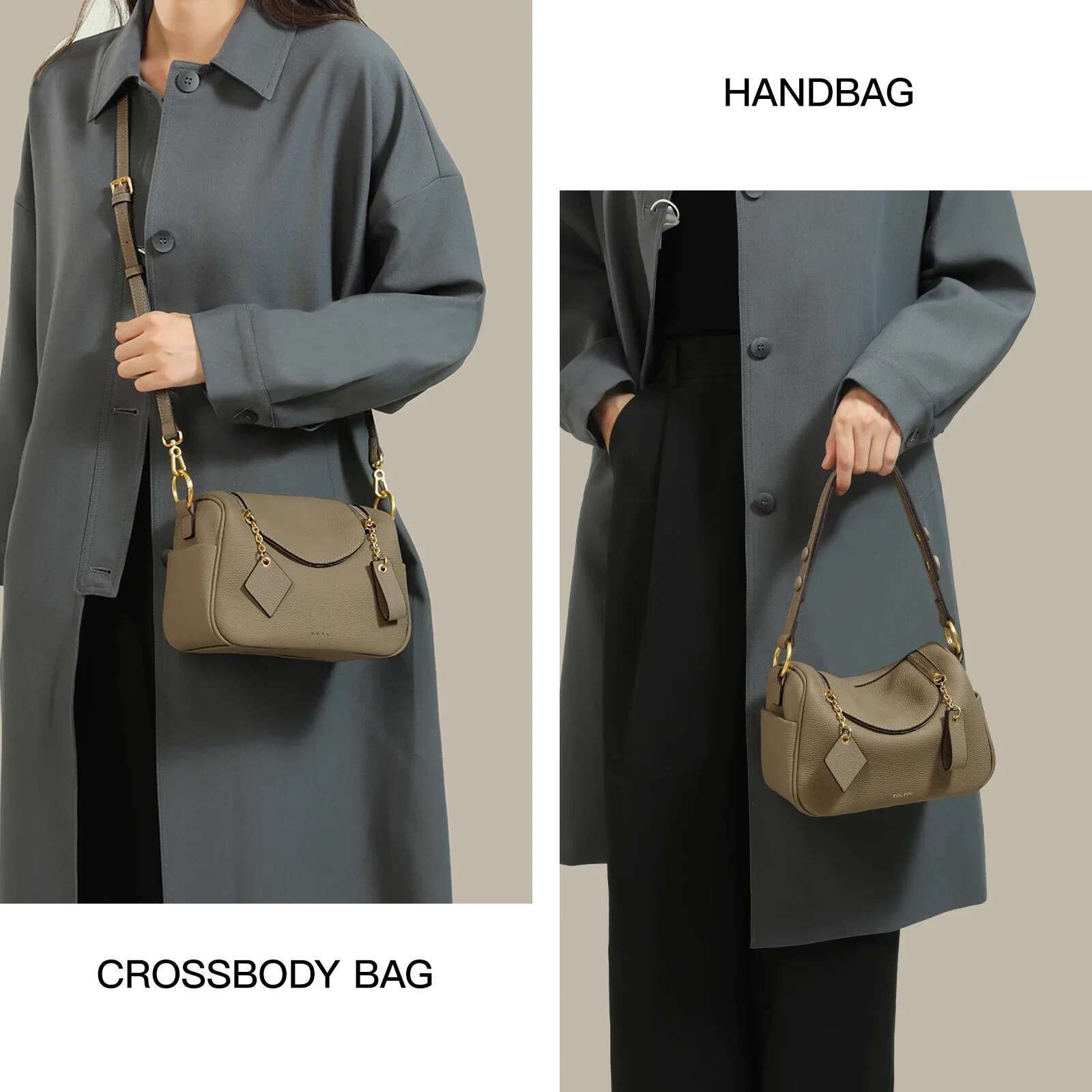 TOUTOU Quilted Genuine Leather Handbag T Print Large Capacity Crossbody with Removable Shoulder Strap Bag