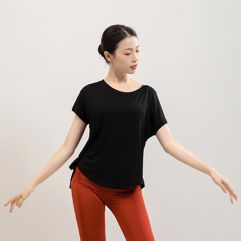 Summer yoga clothes short sleeve T-shirts women beautiful backslits slam blouses loose running sports and fitness tops dance practice