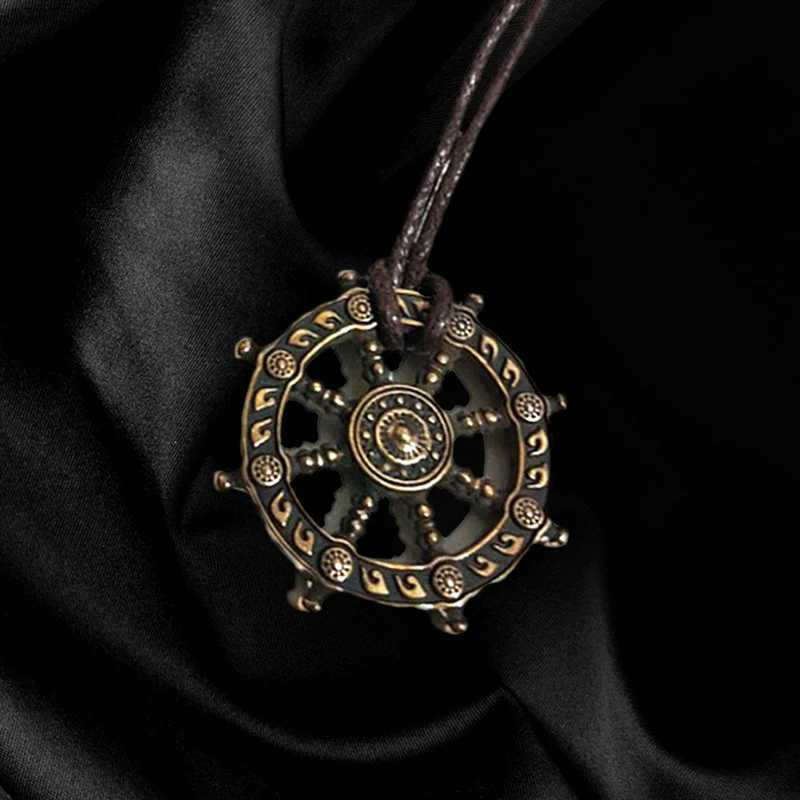Dharma Pendant Wheel of Life Samsara Bronze Amulet Buddhist Tsman Necklace for Women Men Dharmachakra Necklace BuddhismC250407