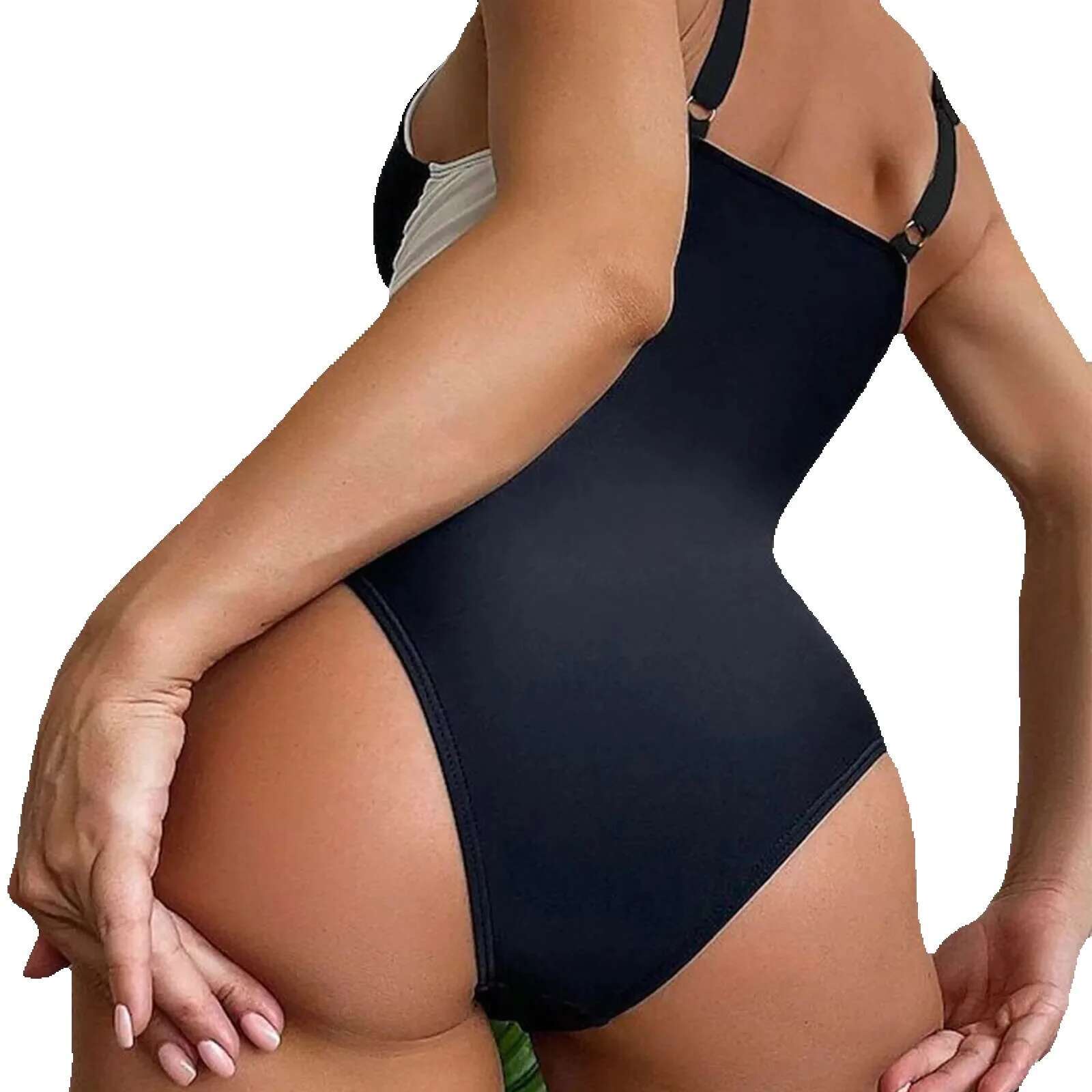 Women's high waisted one-piece swimsuit, push up, padded, V-neck, beachwear, bodysuit