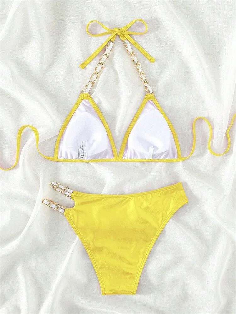 Dongdumaoyi Push Up Bikini Micro Bikinis Set Pink Gradient Metal Strap Swimsuit Women Sexy Cut Out Bathing Suit High Waist Swimwear